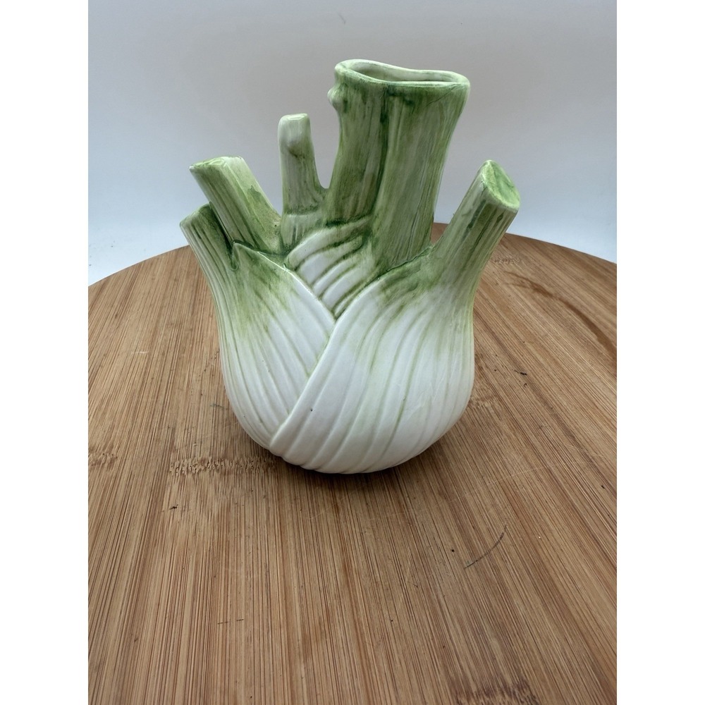 Italian Pottery Vietri Fennel Bud Vase 6" Made in Italy 6987 Green & White K